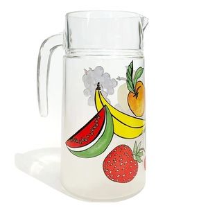Vintage 1980s Fruit Frosted Glass Pitcher Jug Made France Water Lemonade Summer